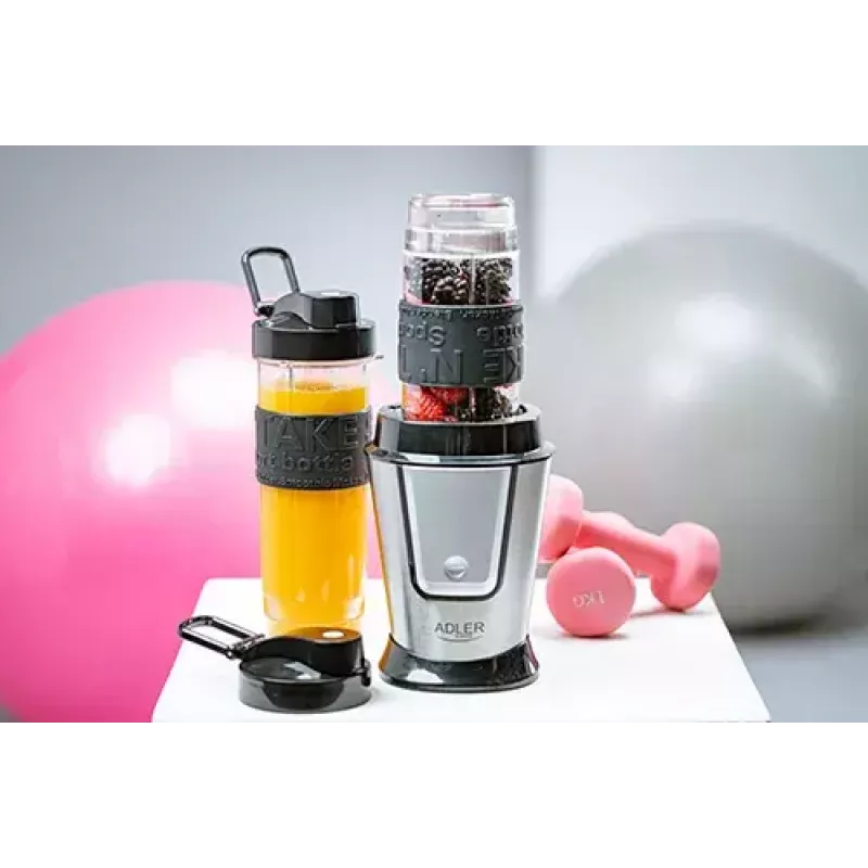 Batidora deportiva Adler AD 4081 — batidora personal portátil, 800 W pico, vaso de 0,57 l, cuchillas de acero inoxidable, 2 botellas