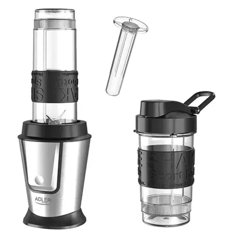 Batidora deportiva Adler AD 4081 — batidora personal portátil, 800 W pico, vaso de 0,57 l, cuchillas de acero inoxidable, 2 botellas