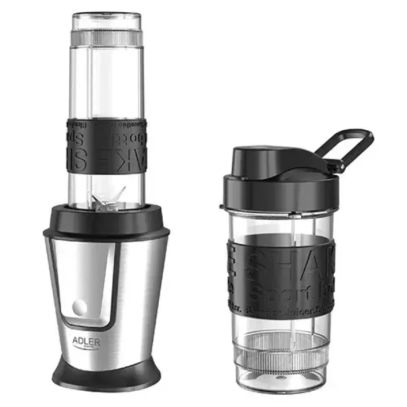 Batidora deportiva Adler AD 4081 — batidora personal portátil, 800 W pico, vaso de 0,57 l, cuchillas de acero inoxidable, 2 botellas