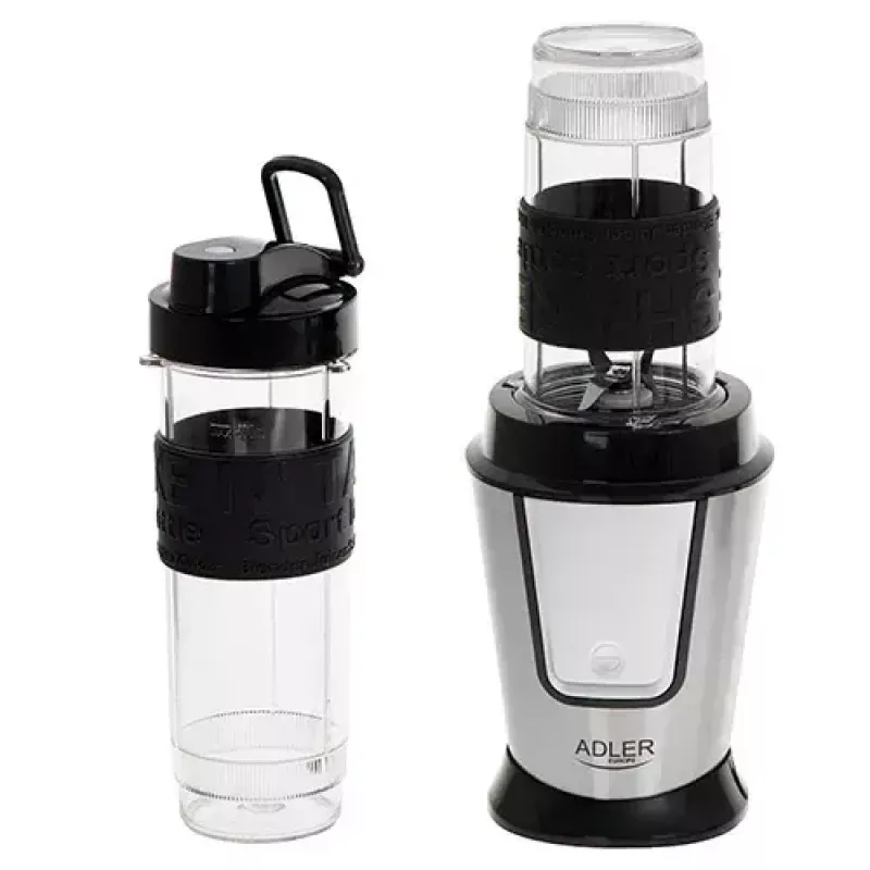 Batidora deportiva Adler AD 4081 — batidora personal portátil, 800 W pico, vaso de 0,57 l, cuchillas de acero inoxidable, 2 botellas