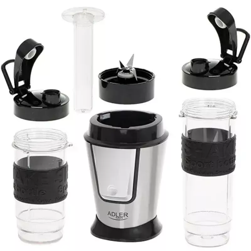Batidora deportiva Adler AD 4081 — batidora personal portátil, 800 W pico, vaso de 0,57 l, cuchillas de acero inoxidable, 2 botellas