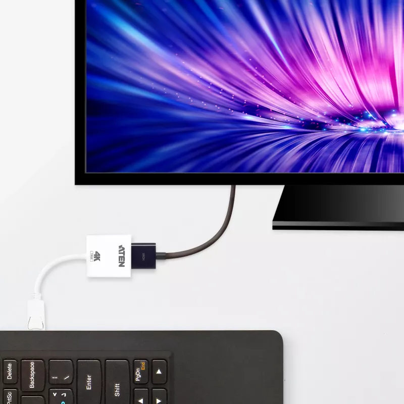 Adaptador activo DisplayPort a HDMI ATEN True 4K, 4096 x 2160 píxeles, 60 Hz, blanco, convertidor de vídeo activo, 0 - 50 °C, -20 - 60 °C