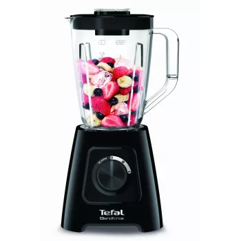 Batidora de vaso Tefal BL4208 — 600 W, recipiente de plástico de 1,25 L, 2 velocidades, trituradora de hielo, negra