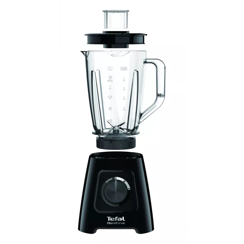 Batidora de vaso Tefal BL4208 — 600 W, recipiente de plástico de 1,25 L, 2 velocidades, trituradora de hielo, negra