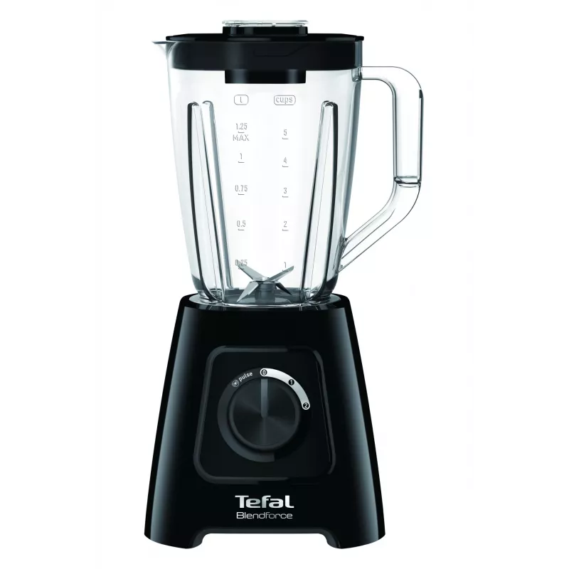 Batidora de vaso Tefal BL4208 — 600 W, recipiente de plástico de 1,25 L, 2 velocidades, trituradora de hielo, negra