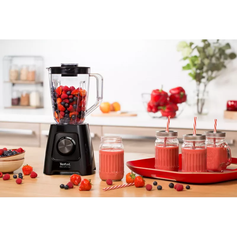 Batidora de vaso Tefal BL4208 — 600 W, recipiente de plástico de 1,25 L, 2 velocidades, trituradora de hielo, negra