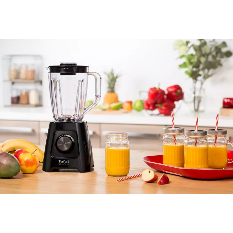 Batidora de vaso Tefal BL4208 — 600 W, recipiente de plástico de 1,25 L, 2 velocidades, trituradora de hielo, negra