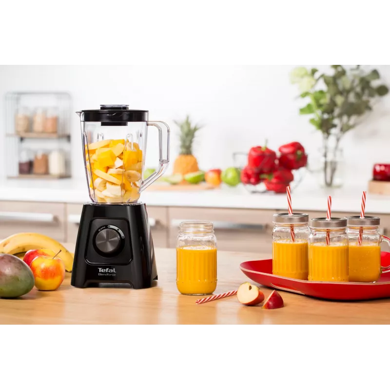 Batidora de vaso Tefal BL4208 — 600 W, recipiente de plástico de 1,25 L, 2 velocidades, trituradora de hielo, negra