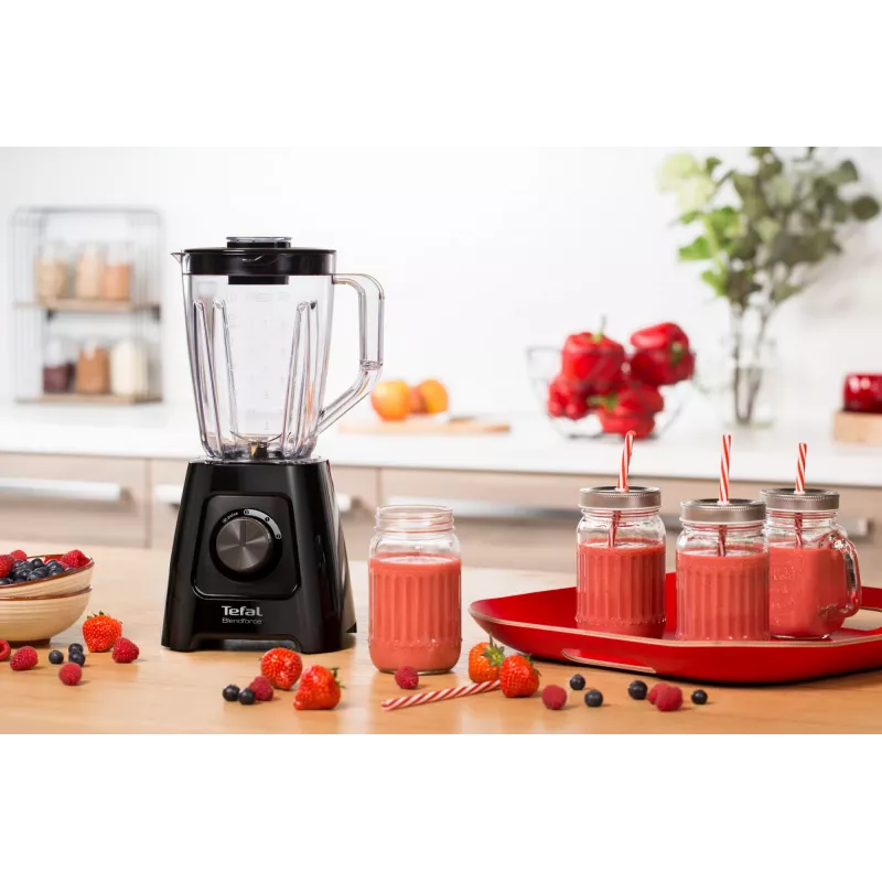 Batidora de vaso Tefal BL4208 — 600 W, recipiente de plástico de 1,25 L, 2 velocidades, trituradora de hielo, negra