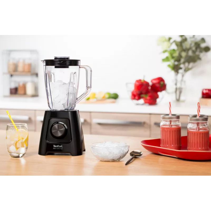 Batidora de vaso Tefal BL4208 — 600 W, recipiente de plástico de 1,25 L, 2 velocidades, trituradora de hielo, negra