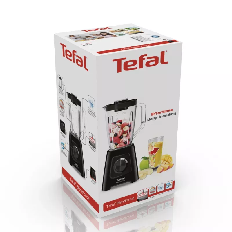 Batidora de vaso Tefal BL4208 — 600 W, recipiente de plástico de 1,25 L, 2 velocidades, trituradora de hielo, negra