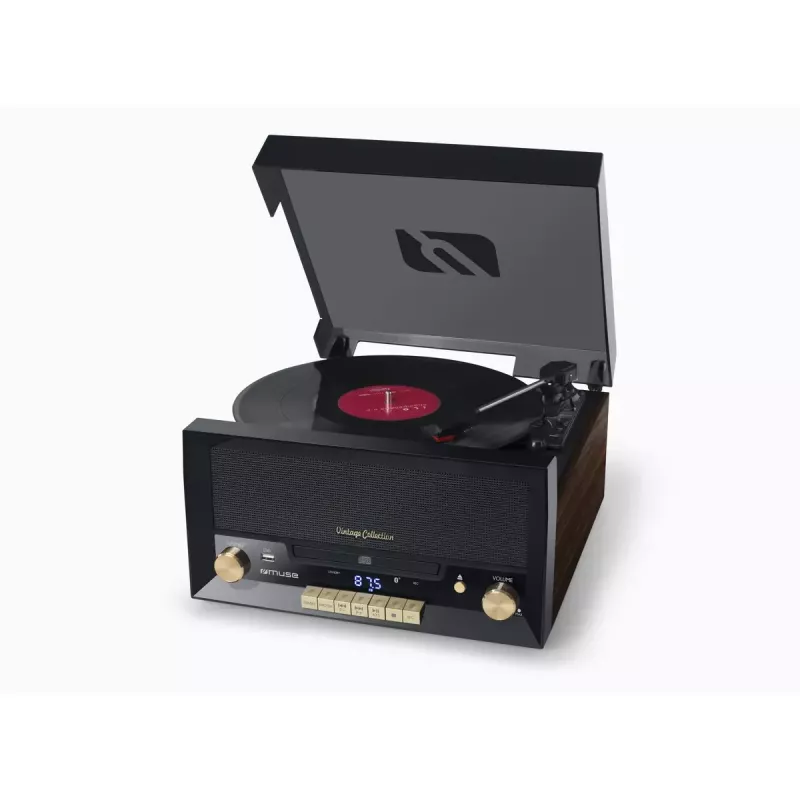 Muse MT-112 W tocadiscos microcadena con CD, USB, Bluetooth, radio FM, 33/45/78 rpm, marrón