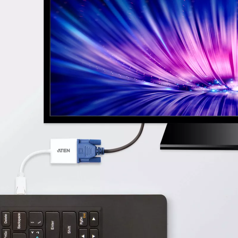 Convertidor DisplayPort a VGA ATEN, hasta 1920x1200 @60Hz, DisplayPort, VGA (D-Sub), conector macho, conector hembra, recto, recto