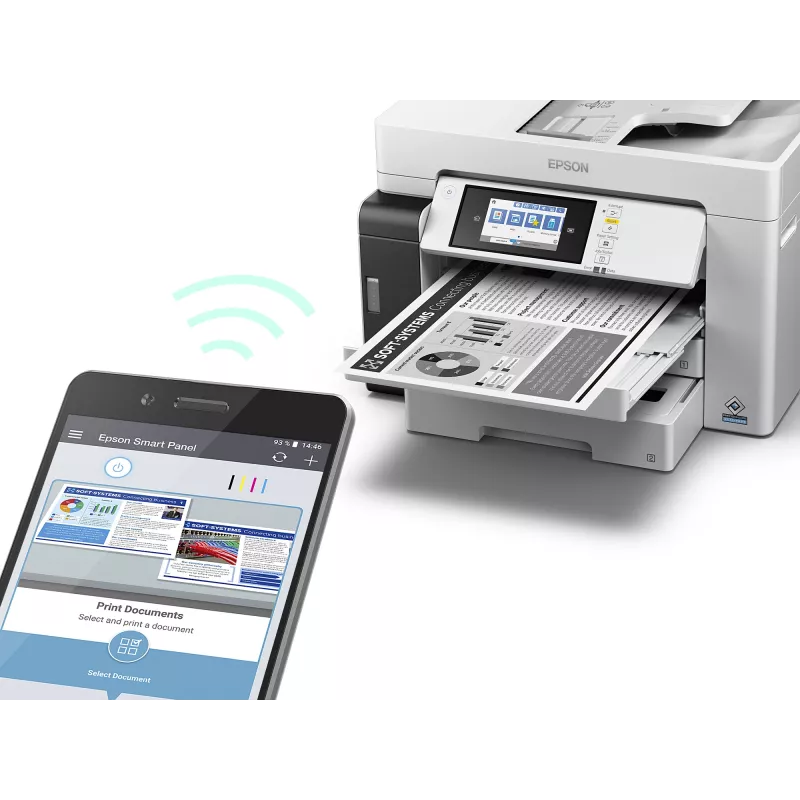 Equipo multifunción Epson M15180 — impresión de tinta monocroma, 4800x1200 DPI, escaneado en color 1200x1200, A4, Wi‑Fi, Ethernet, dúplex