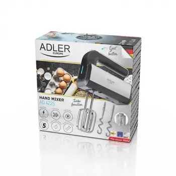 Batidora de mano Adler AD 4225 — 5 velocidades, turbo, 300 W, acero inoxidable/plata-negro, varillas y ganchos amasadores