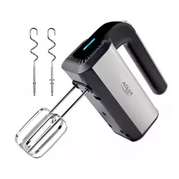 Batidora de mano Adler AD 4225 — 5 velocidades, turbo, 300 W, acero inoxidable/plata-negro, varillas y ganchos amasadores