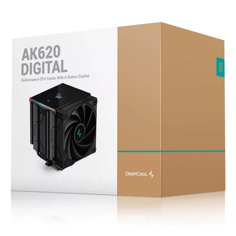 Ventilador de CPU DeepCool AK620 12 cm, dos ventiladores de 120 mm, 6 heatpipes, TDP 260 W, PWM, FDB, altura 160 mm, negro