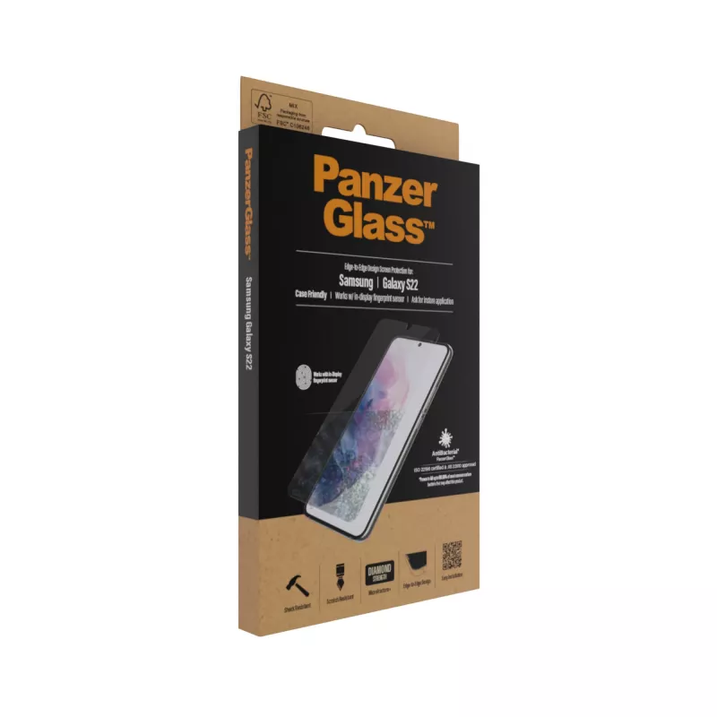 PanzerGlass UltraForce1 7293 protector de pantalla para Samsung Galaxy S22, cristal templado, compatible con fundas, transparente