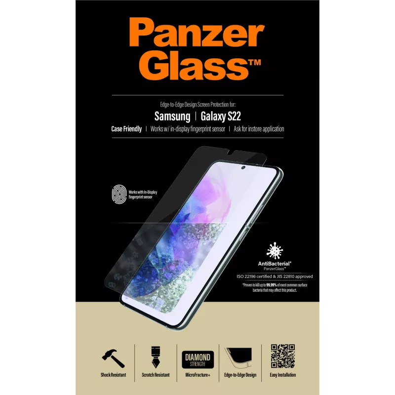 PanzerGlass UltraForce1 7293 protector de pantalla para Samsung Galaxy S22, cristal templado, compatible con fundas, transparente