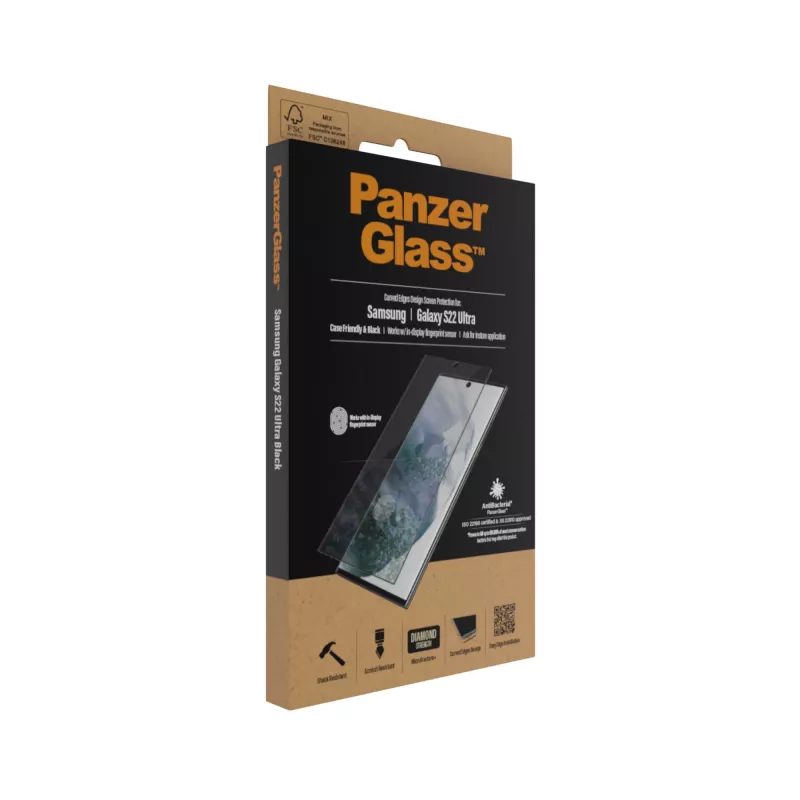 PanzerGlass 7295 protector de pantalla para Samsung Galaxy S22 Ultra, cristal templado, compatible con fundas, negro