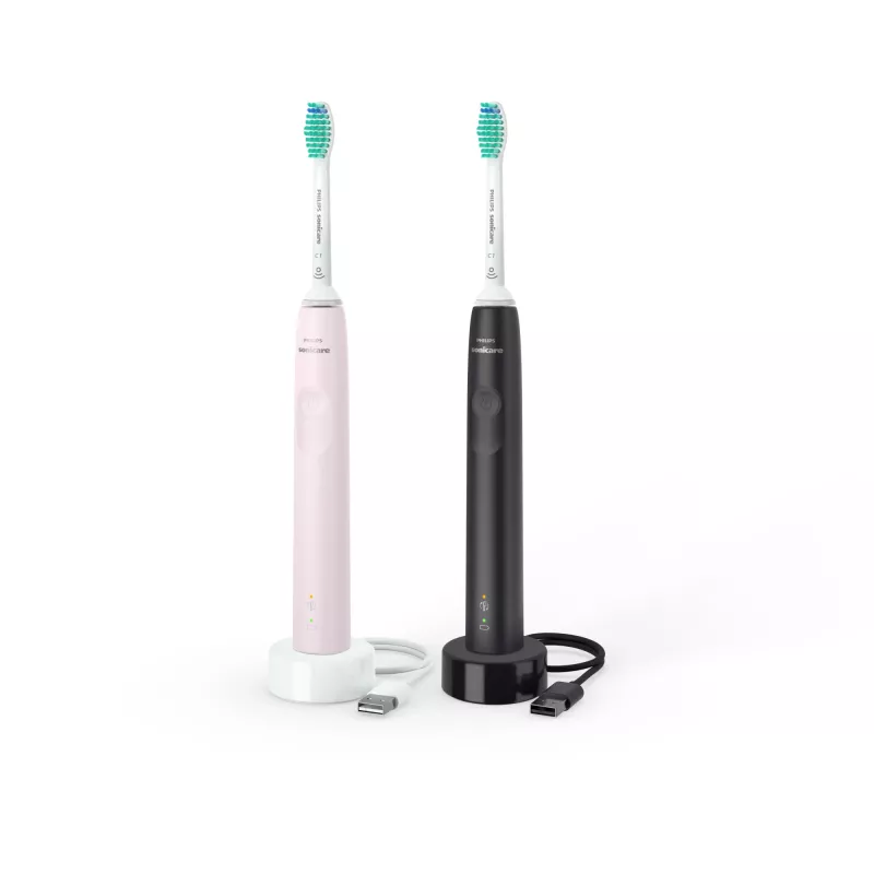 Cepillos de dientes eléctricos sónicos Philips Sonicare 3100 series 3100 series HX3675/15 pack de 2 – Negro y rosa