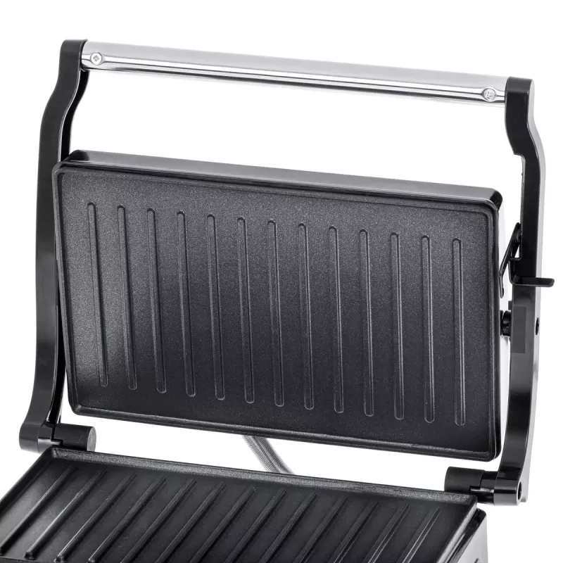 Parrilla de contacto Adler AD 3052 rectangular acero/negro, 1200 W, superficie de parrilla, tapa con bloqueo