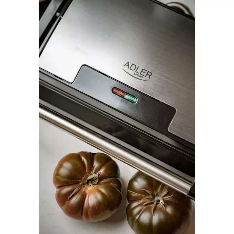Parrilla de contacto Adler AD 3052 rectangular acero/negro, 1200 W, superficie de parrilla, tapa con bloqueo
