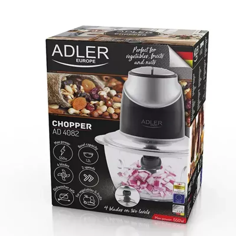 Adler AD 4082 picadora con bol de cristal, 550 W