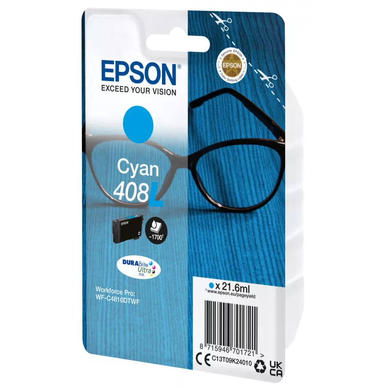 Cartucho de tinta Epson 408L DURABrite Ultra 1 unidad Original Alto (XL) rendimiento Cian
