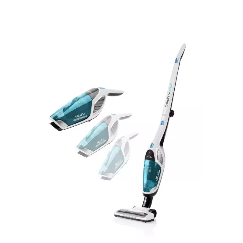 Aspirador de batería ETA Dasty AquaPlus ETA344790010 — motor de 95 W, batería de 14,4 V, hasta 45 min., escoba y de mano, blanco/azul