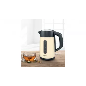 Hervidor eléctrico Bosch TWK4P437 1,7 L, 2400 W, carcasa de acero inoxidable, inalámbrico, beige/negro