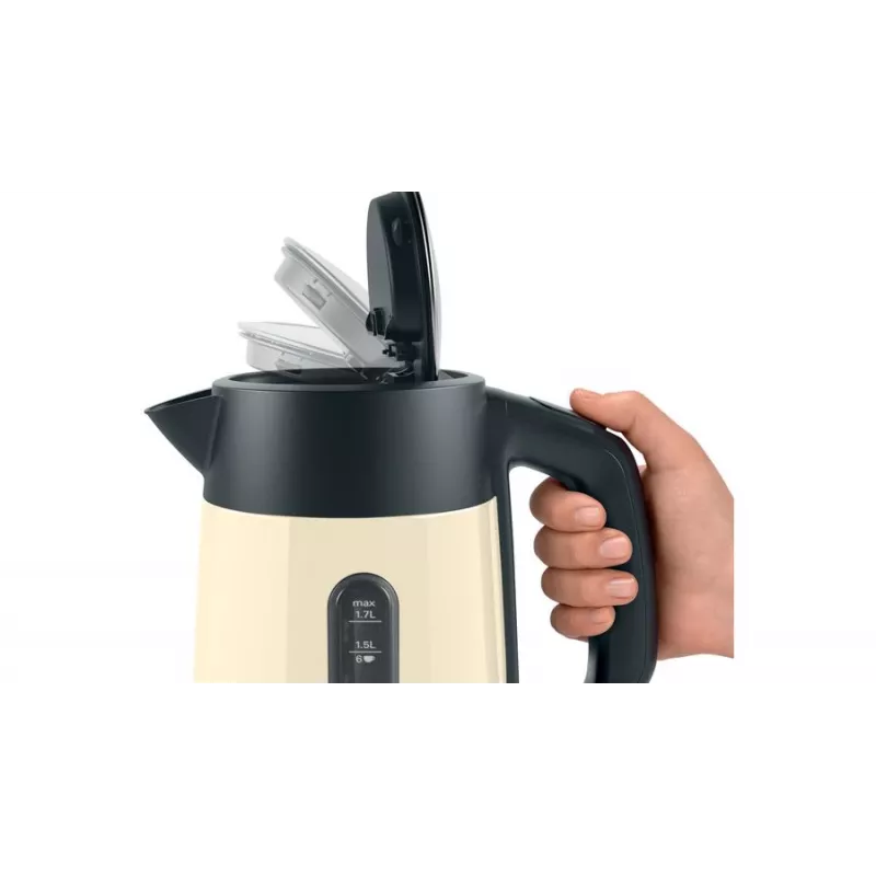 Hervidor eléctrico Bosch TWK4P437 1,7 L, 2400 W, carcasa de acero inoxidable, inalámbrico, beige/negro
