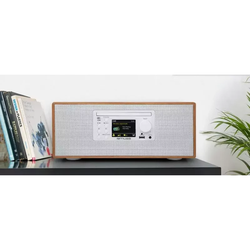 Radio personal Muse M-695 DBTW — sintonizador digital DAB/DAB+/FM, TFT de 2,8 inch, 60 W RMS, AC/DC, madera/blanco