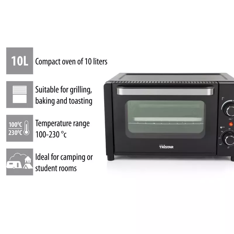 Mini horno Tristar OV-3615 10L 800W negro de libre instalación