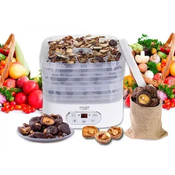 Deshidratador de alimentos Adler AD 6658, 5 bandejas, temporizador LCD 70 h, 35–70 °C, 230 W (máx. 550 W), blanco
