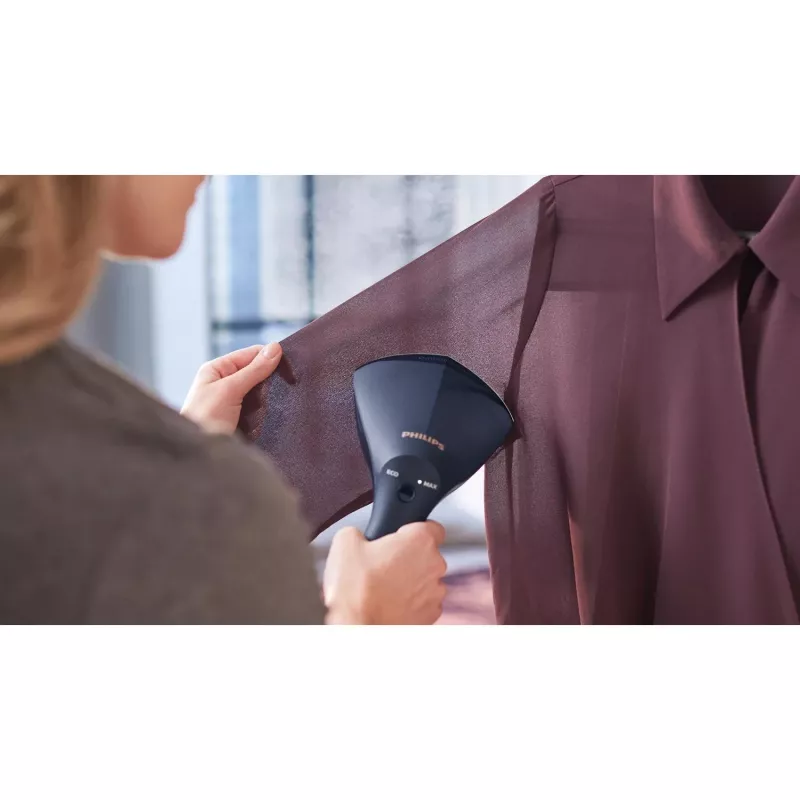 Vaporizador de ropa Philips GC810/20 — 1600 W, depósito de agua de 0,23 L, vapor continuo de 32 g/min, negro/rosa