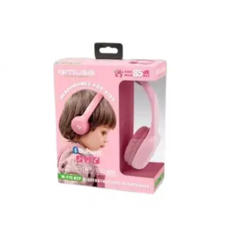 Muse M-215BTP auriculares estéreo Bluetooth para niños, over-ear, inalámbricos, Bluetooth 5.0, rosa