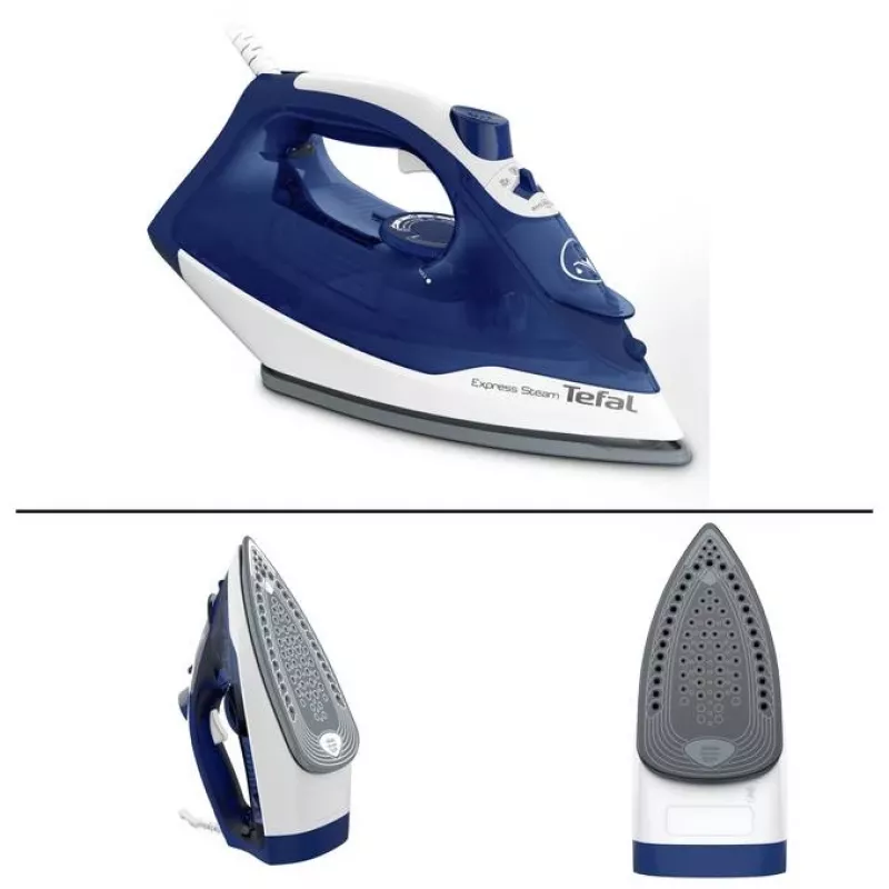 Plancha Tefal FV2838 Dry & Steam, suela Cerilium 2400 W azul, blanca