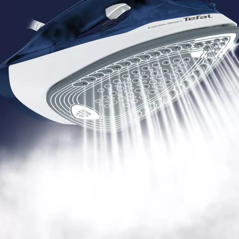 Plancha Tefal FV2838 Dry & Steam, suela Cerilium 2400 W azul, blanca
