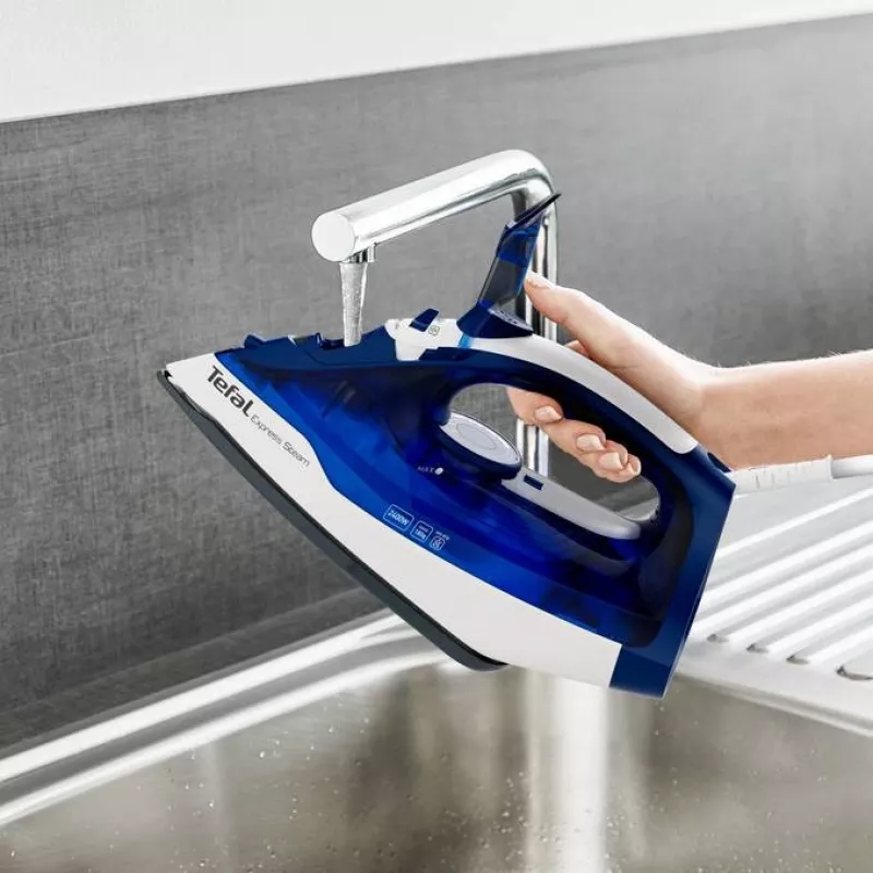 Plancha Tefal FV2838 Dry & Steam, suela Cerilium 2400 W azul, blanca
