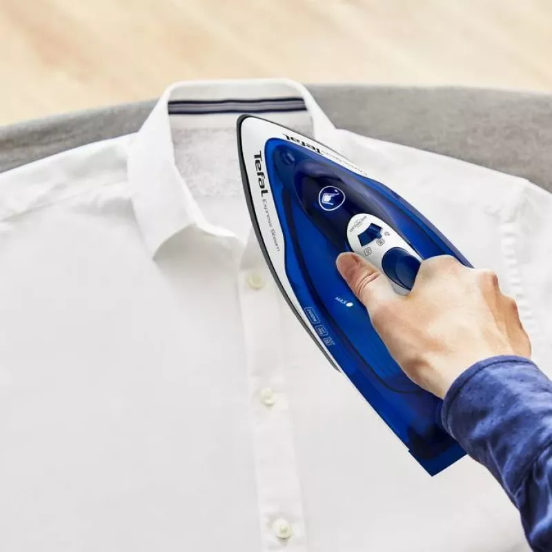 Plancha Tefal FV2838 Dry & Steam, suela Cerilium 2400 W azul, blanca