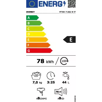 Lavadora de carga frontal Indesit MTWA 71252 W IT — 7 kg, 1200 rpm, clase energética E, blanca