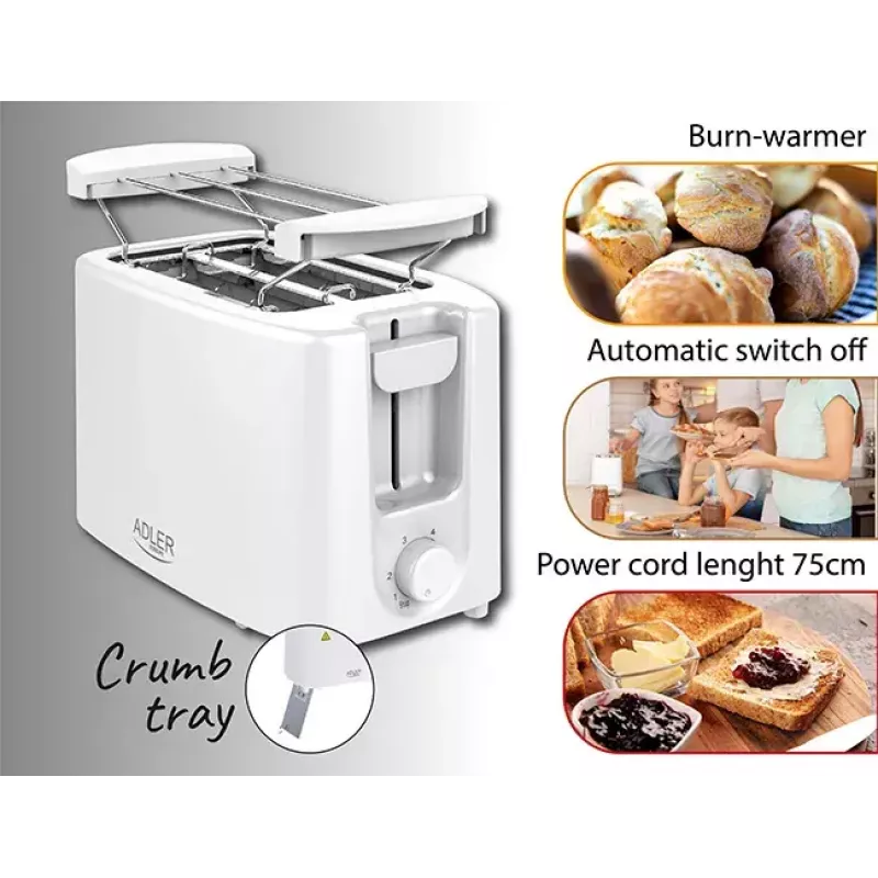 Tostadora Adler AD 3223 2 rebanadas 750 W Blanca