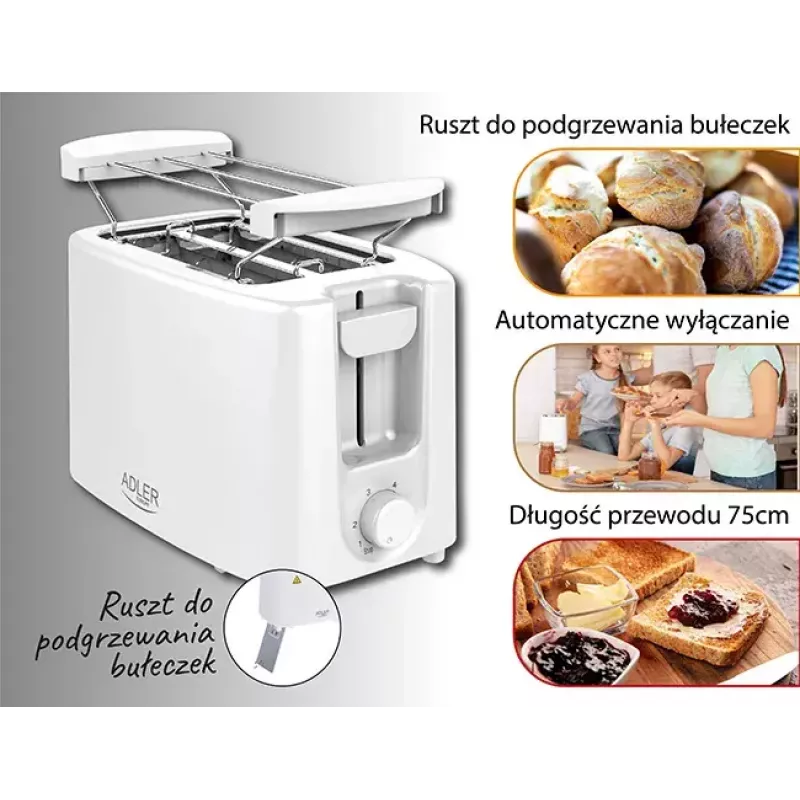 Tostadora Adler AD 3223 2 rebanadas 750 W Blanca