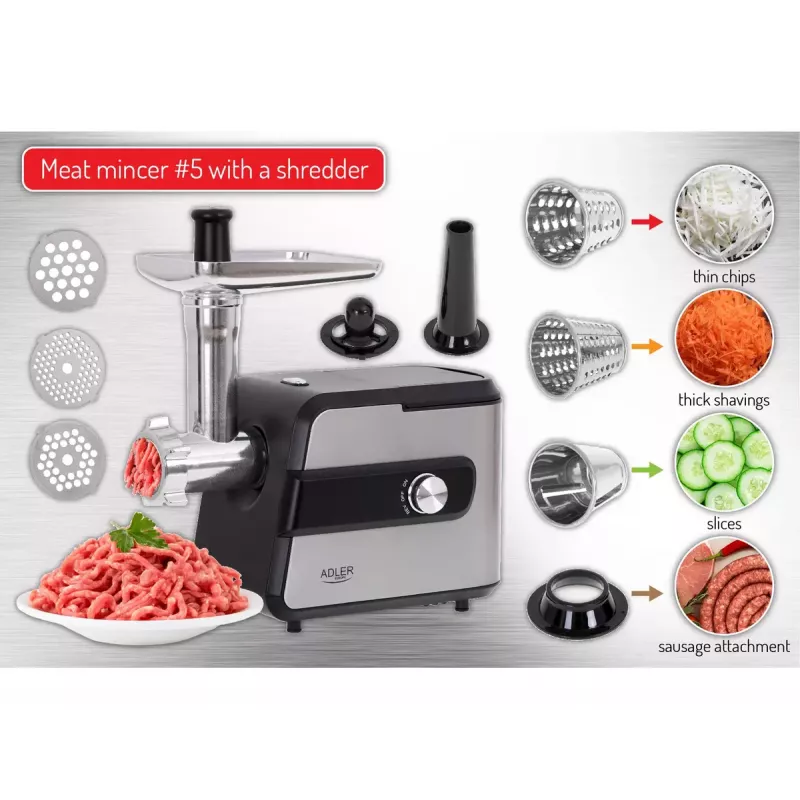 Picadora de carne Adler AD 4813 2000 W Negro Plata