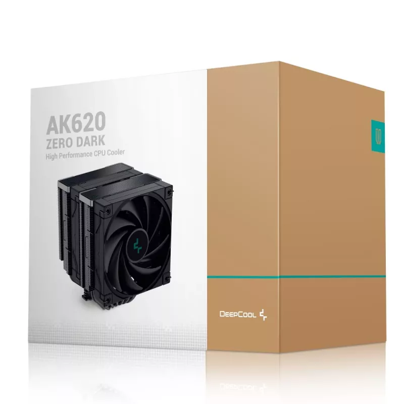 Disipador de aire DeepCool AK620 ZERO DARK 12 cm Negro, 6 heatpipes, 2 ventiladores PWM de 120 mm, TDP 260 W, altura 160 mm