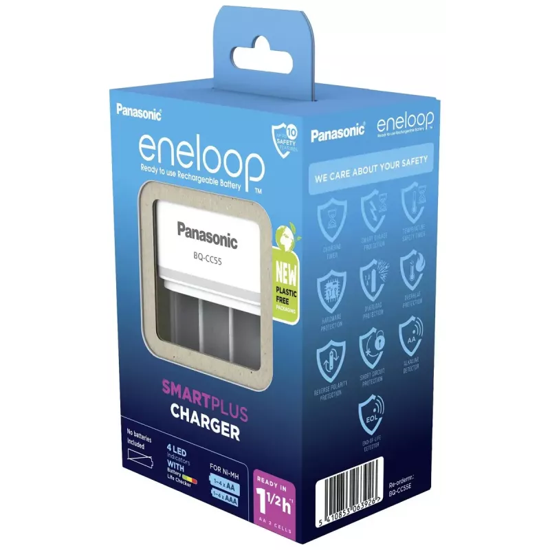 Cargador de baterías Panasonic BQ-CC55E — cargador compacto NiMH/NiCd para baterías AA/AAA
