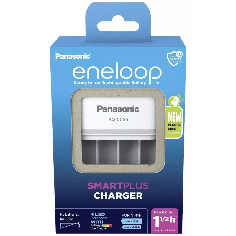 Cargador de baterías Panasonic BQ-CC55E — cargador compacto NiMH/NiCd para baterías AA/AAA