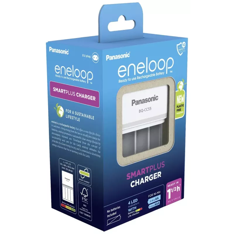 Cargador de baterías Panasonic BQ-CC55E — cargador compacto NiMH/NiCd para baterías AA/AAA