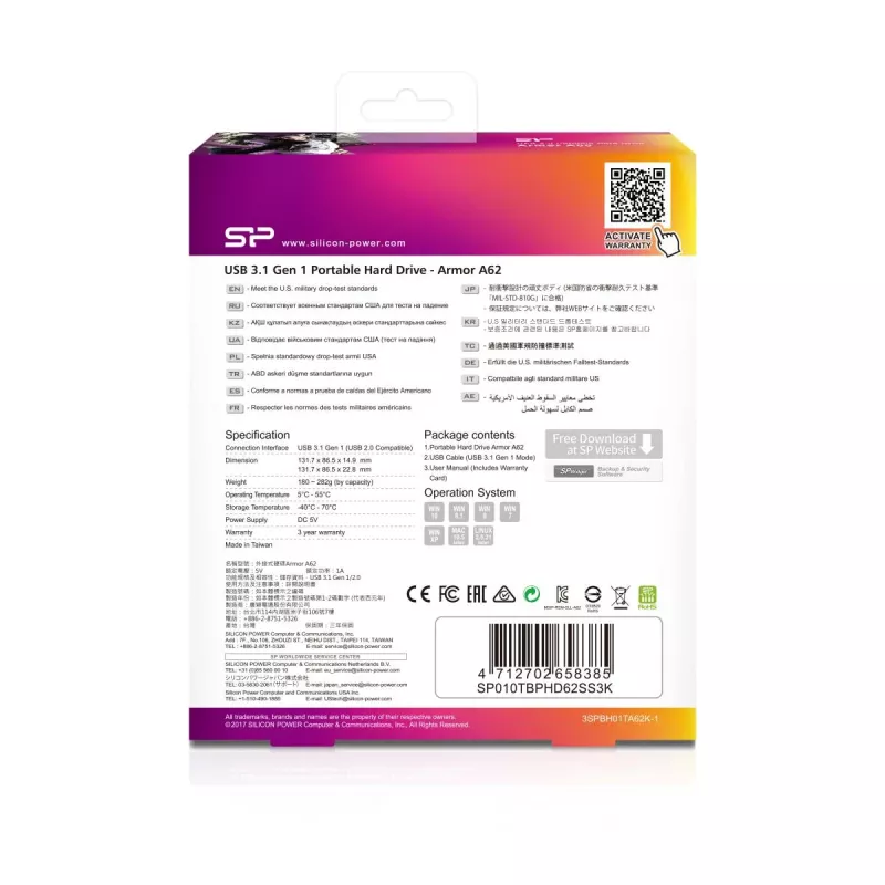 Silicon Power Armor A62 SP010TBPHD62SS3K disco duro portátil de 1 TB, USB 3.2 Gen 1, negro/rojo
